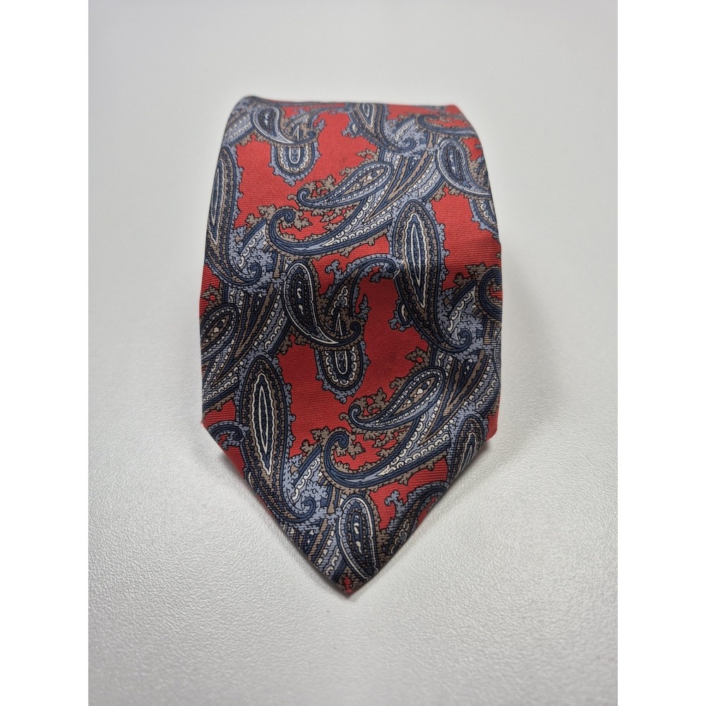 Christian Dior Tie Mens One Size Red Paisley Designer 100% Silk Made In U.S.A.